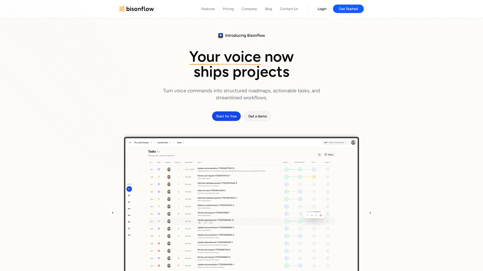 Bisonflow voice-first project operations website