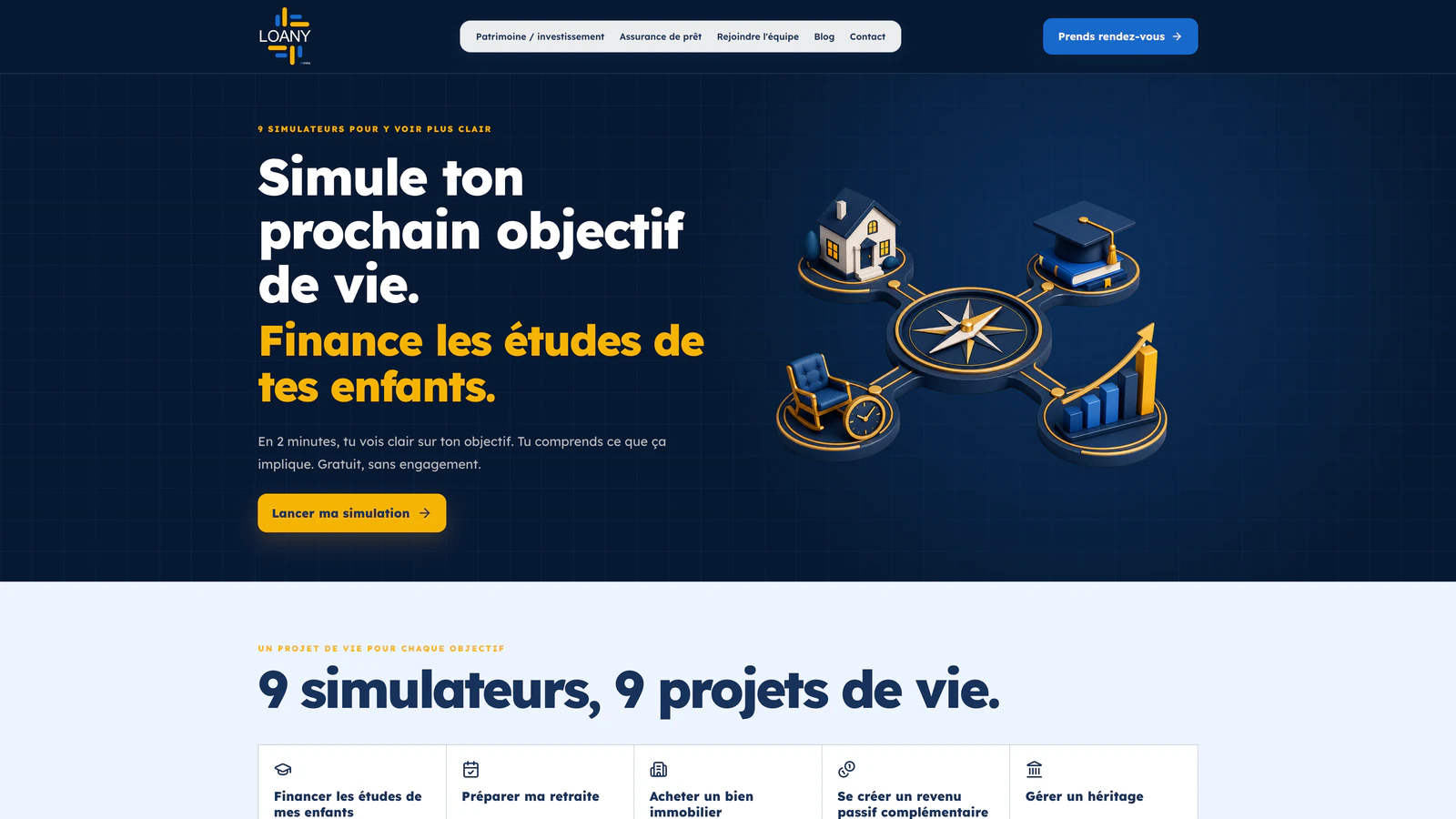 Loany financial simulator landing interface