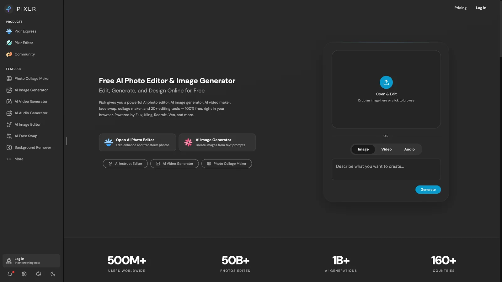 Pixlr AI photo editor and image generator interface